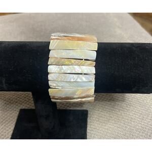 Vintage Abalone Shell Stretch Bracelet Mother Of Pearl Iridescent Lustrous